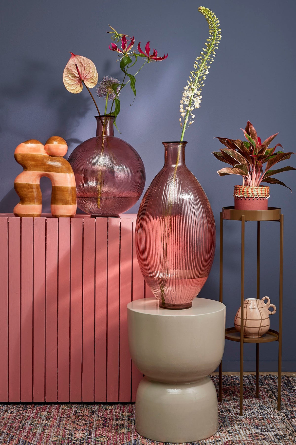 Firenza Bottle Recycled Glass L. Pink - H59Xd29Cm