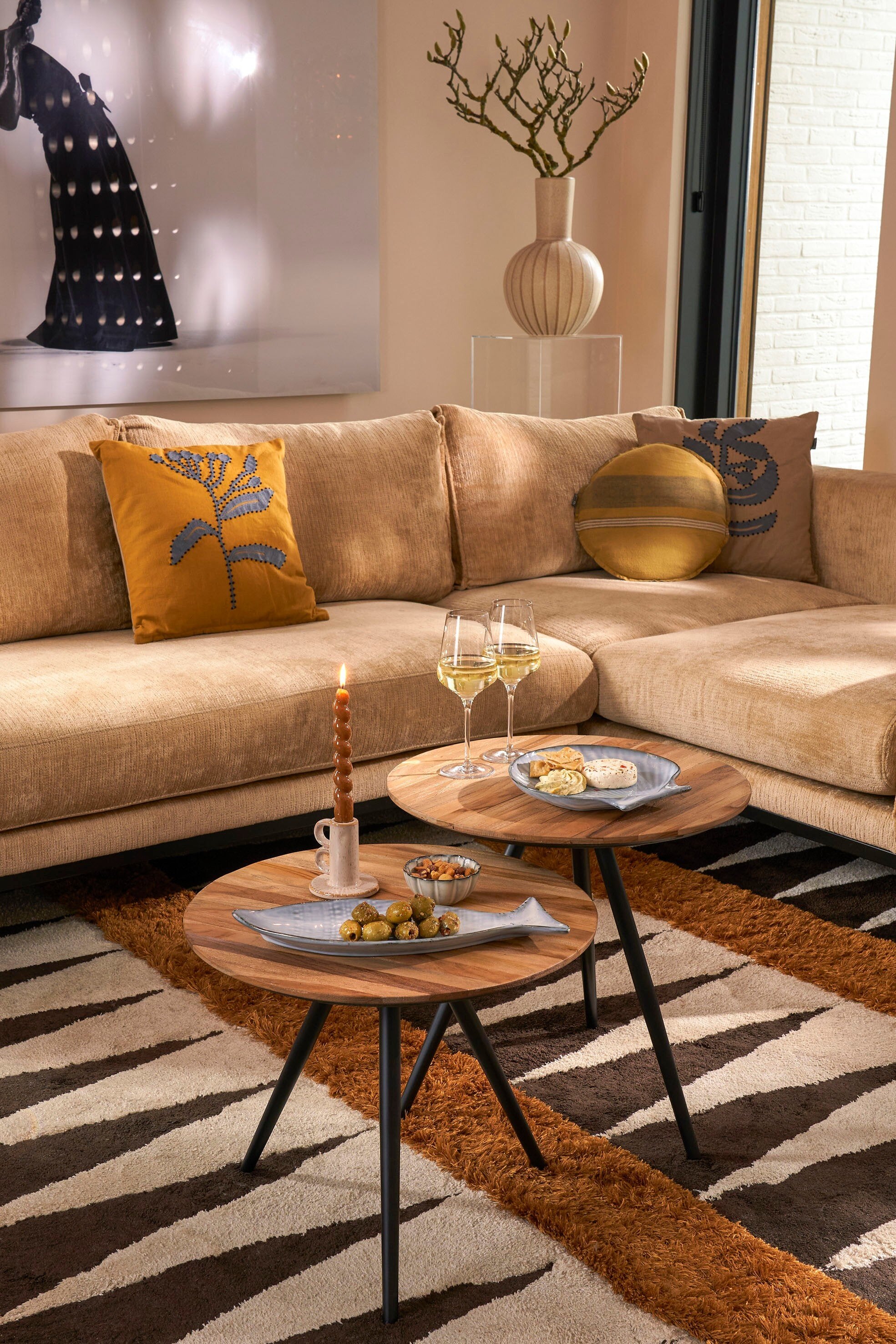 Jailey Side Table Brown Set Of 2 - H49Xd50Cm