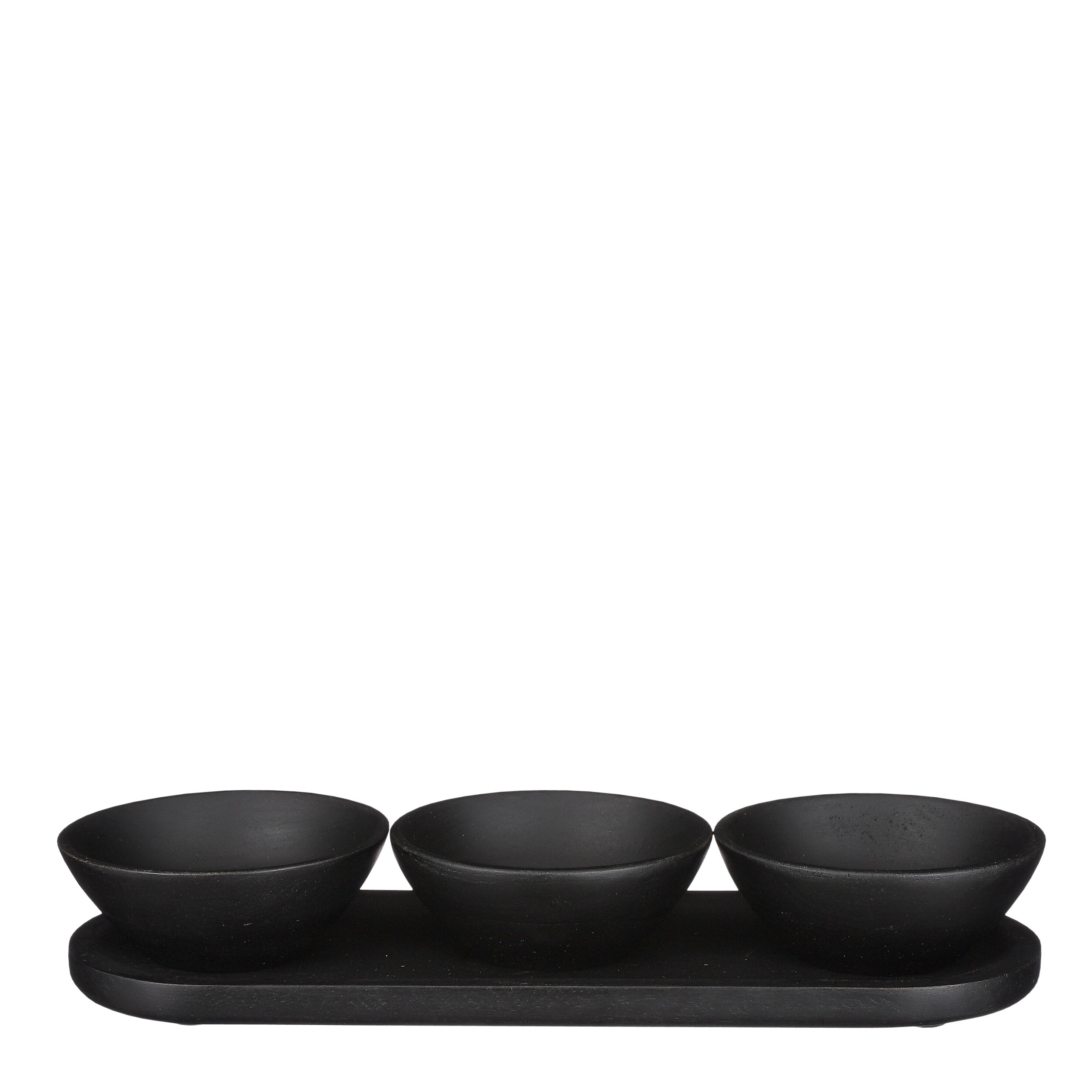 Tomar Bowl On Tray Black 4 Pieces Fsc 100% - L36Xw12Xh5Cm