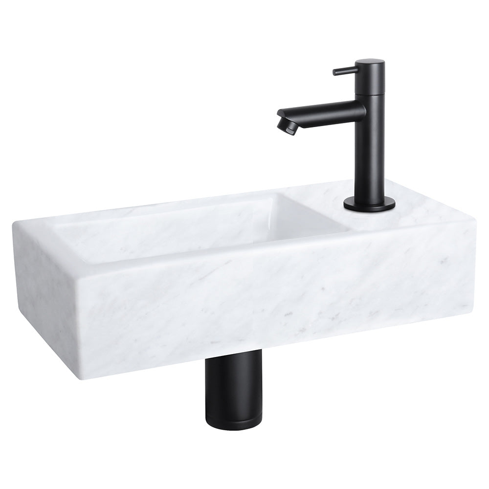 Helios Fonteinset - Marmer - Kraan Recht Mat Zwart - 37.5 X 18.5 X 9.5 Cm