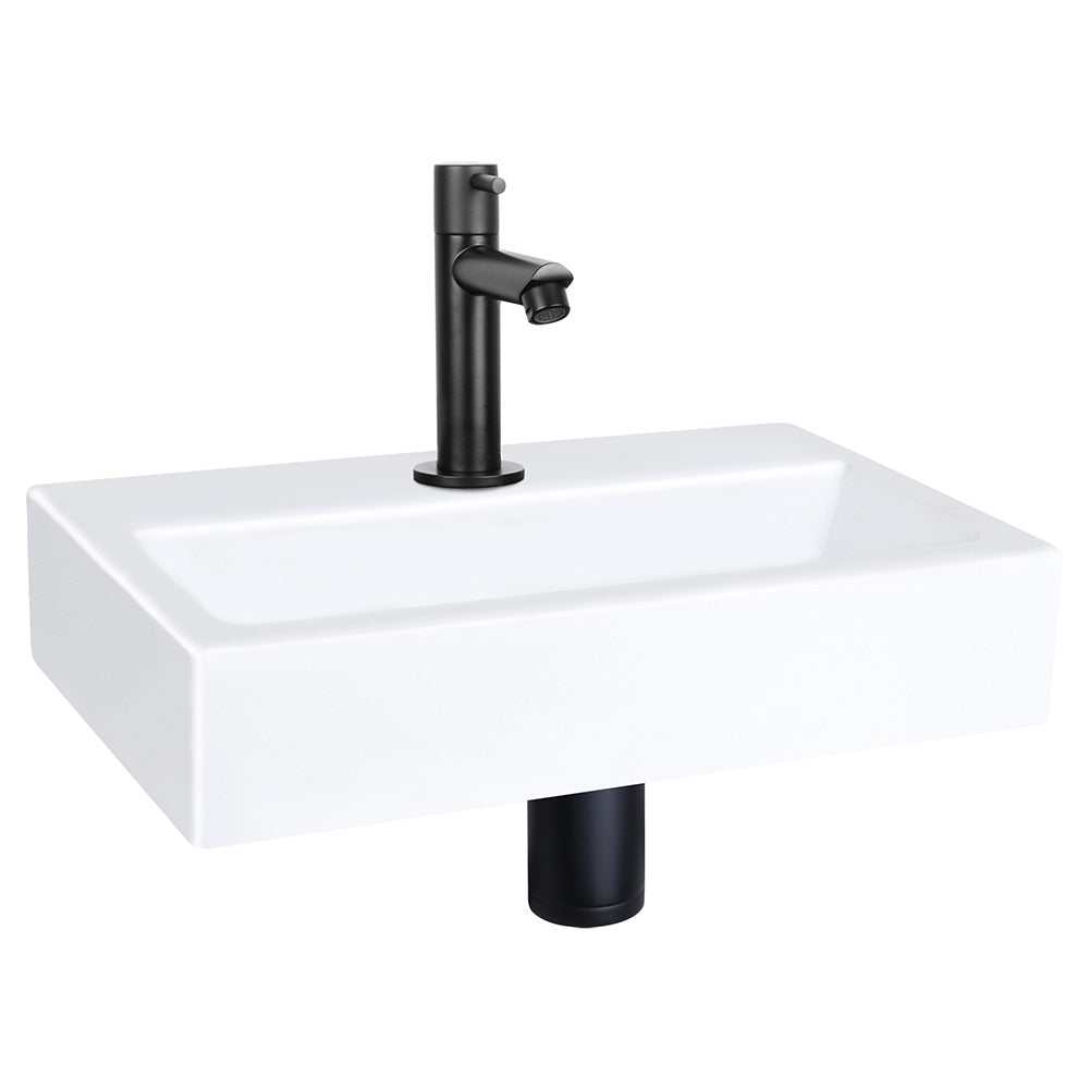 Flat Fonteinset - Keramiek - Kraan Recht Mat Zwart - 38 X 24 X 7 Cm