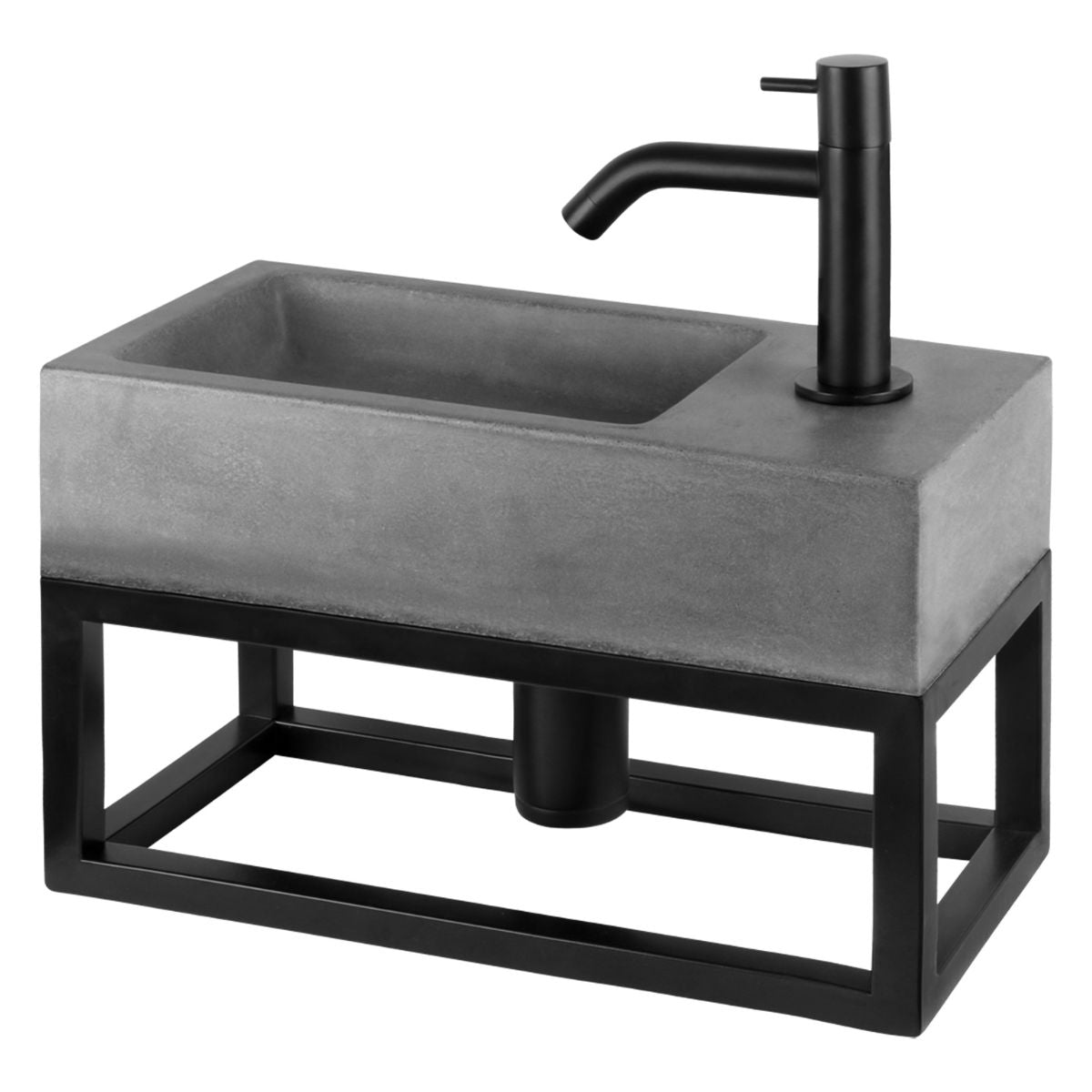 Jukon Fonteinset - Beton Donkergrijs - Kraan Gebogen Mat Zwart - 38.5 X 18.5 X 9 Cm - Met Handdoekrek Zwart