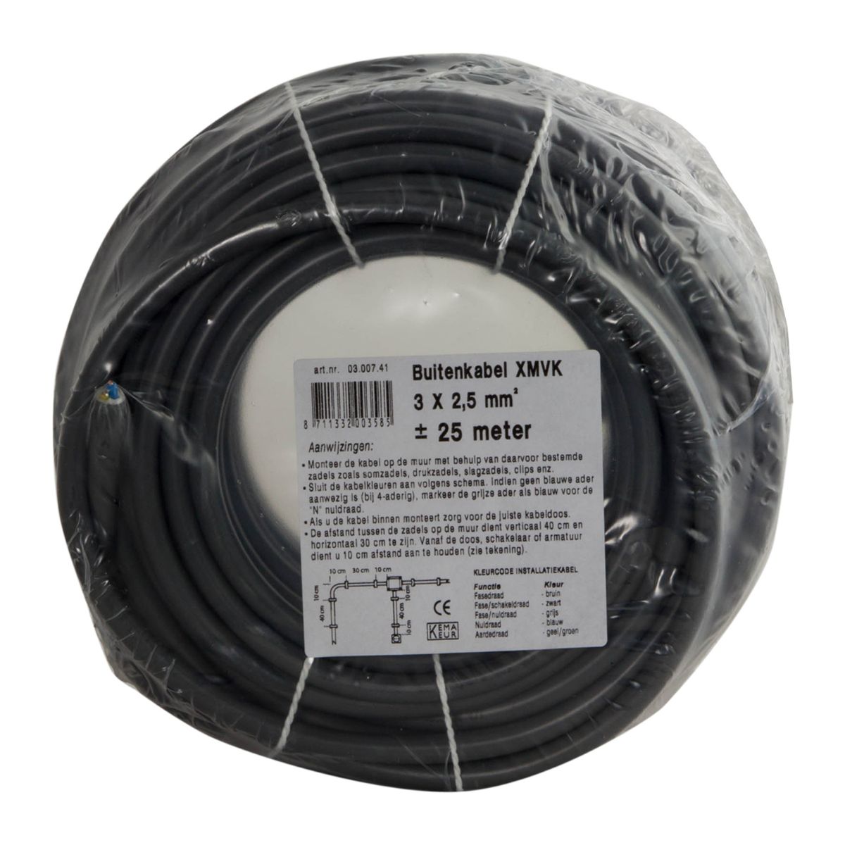 Buitenkabel - Xmvk - 3 X 2.5 Mm² - 25 M - Grijs