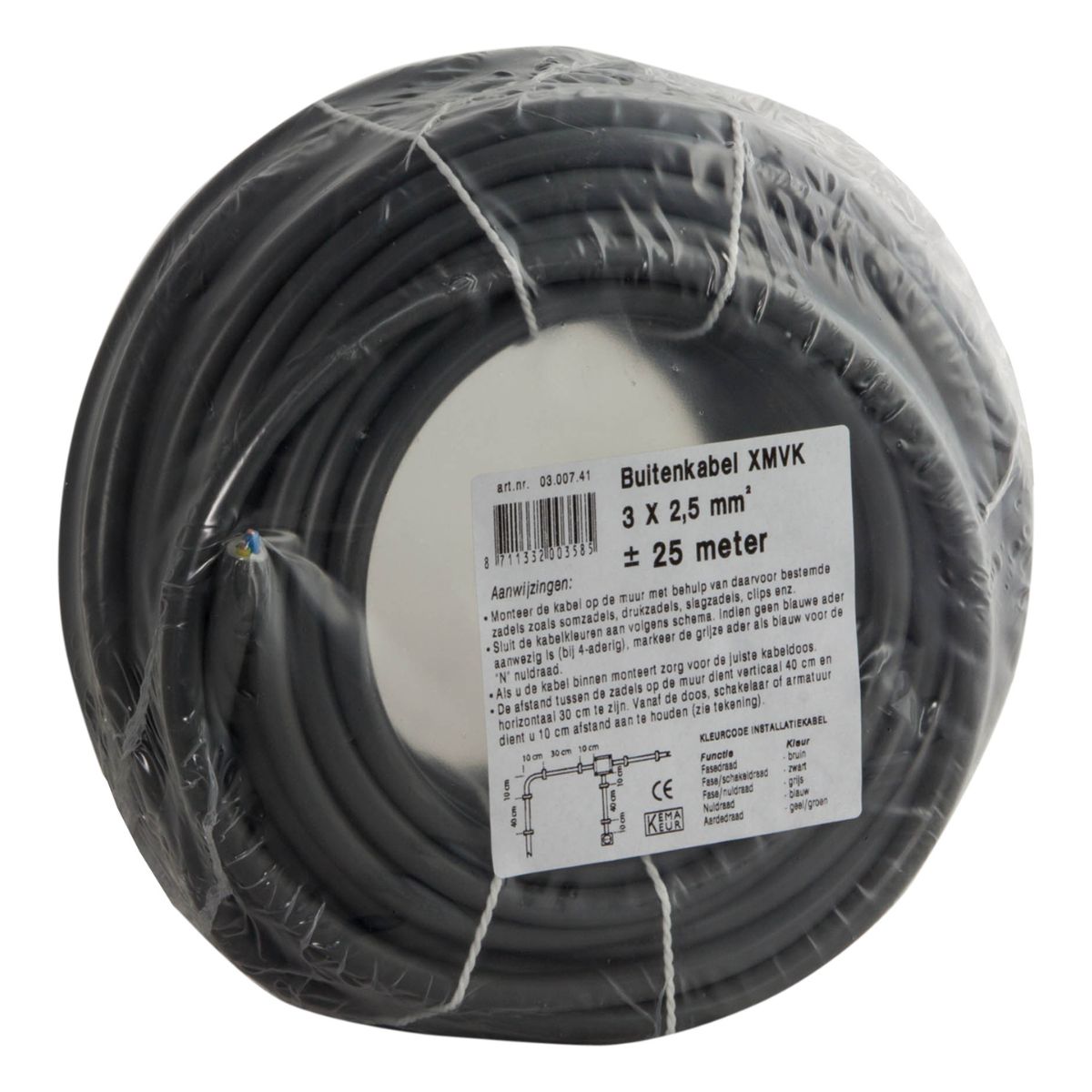 Buitenkabel - Xmvk - 3 X 2.5 Mm² - 25 M - Grijs