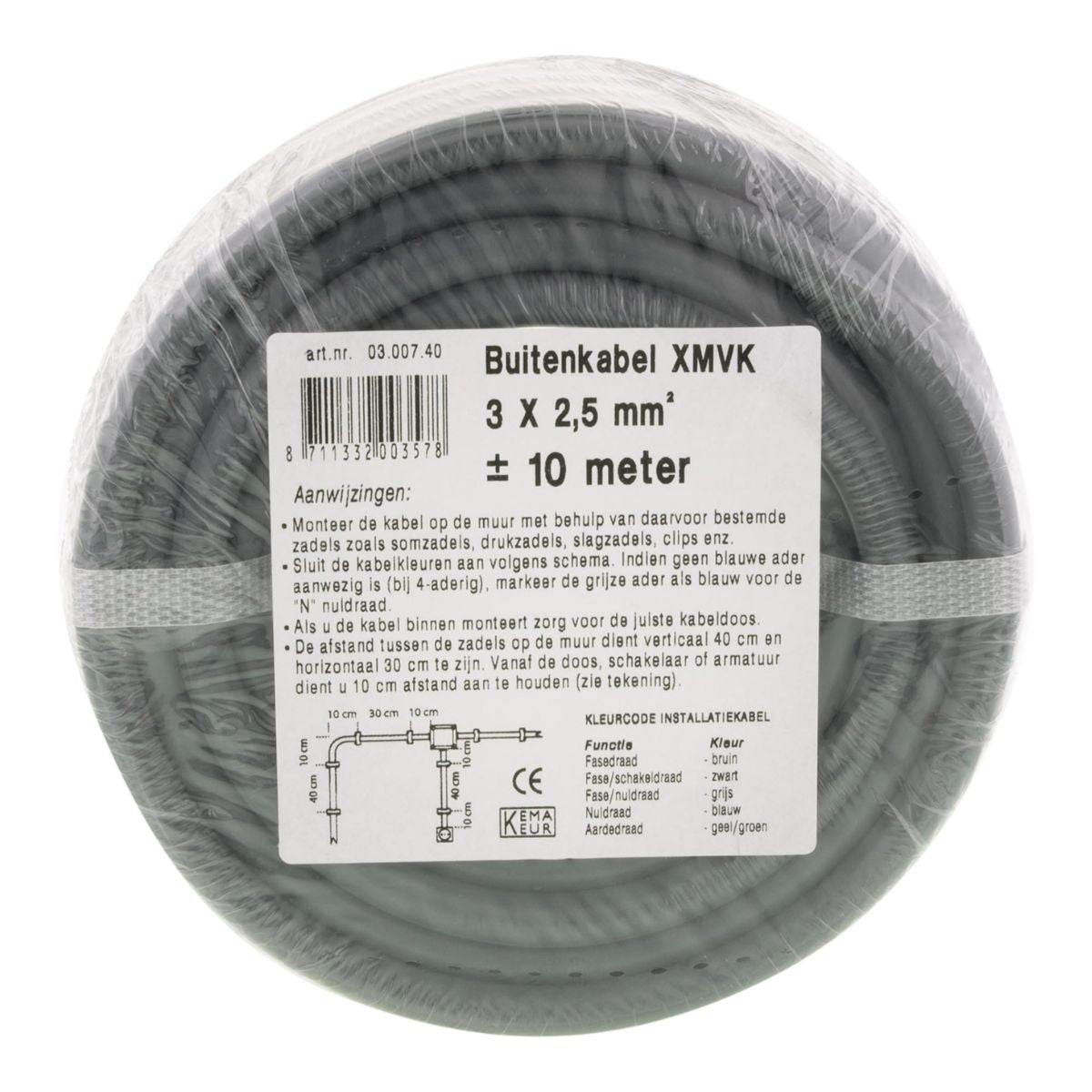 Buitenkabel - Xmvk - 3 X 2.5 Mm² - 10 M - Grijs