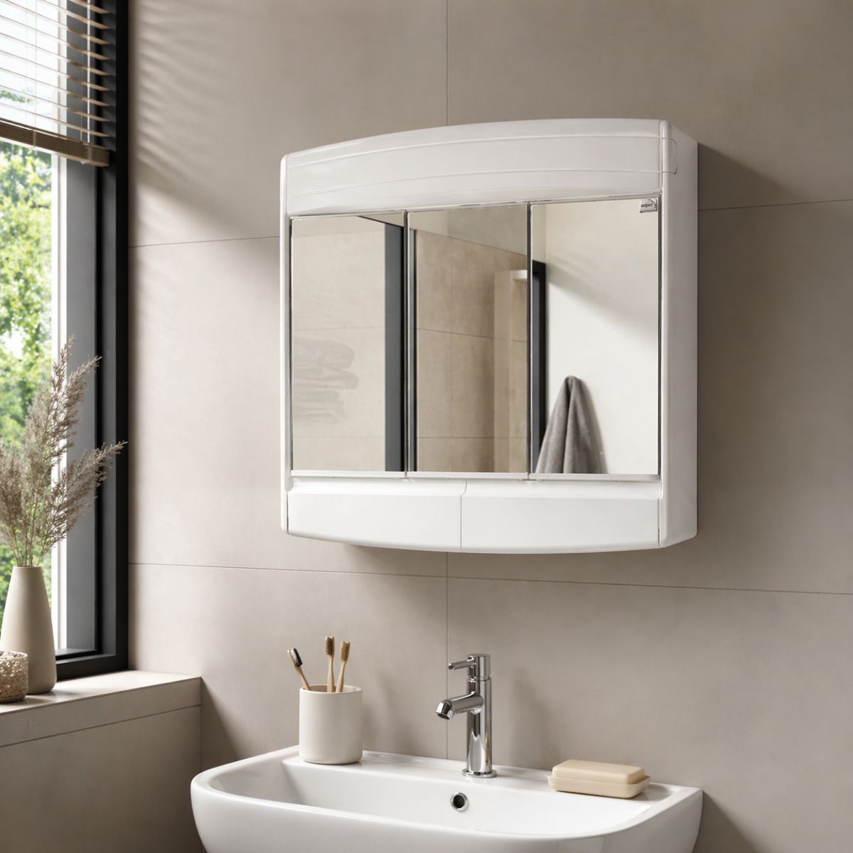 Topas-Eco Spiegelkast - 3-Deurs - Kunststof - 60 X 18 X 53 Cm - Wit