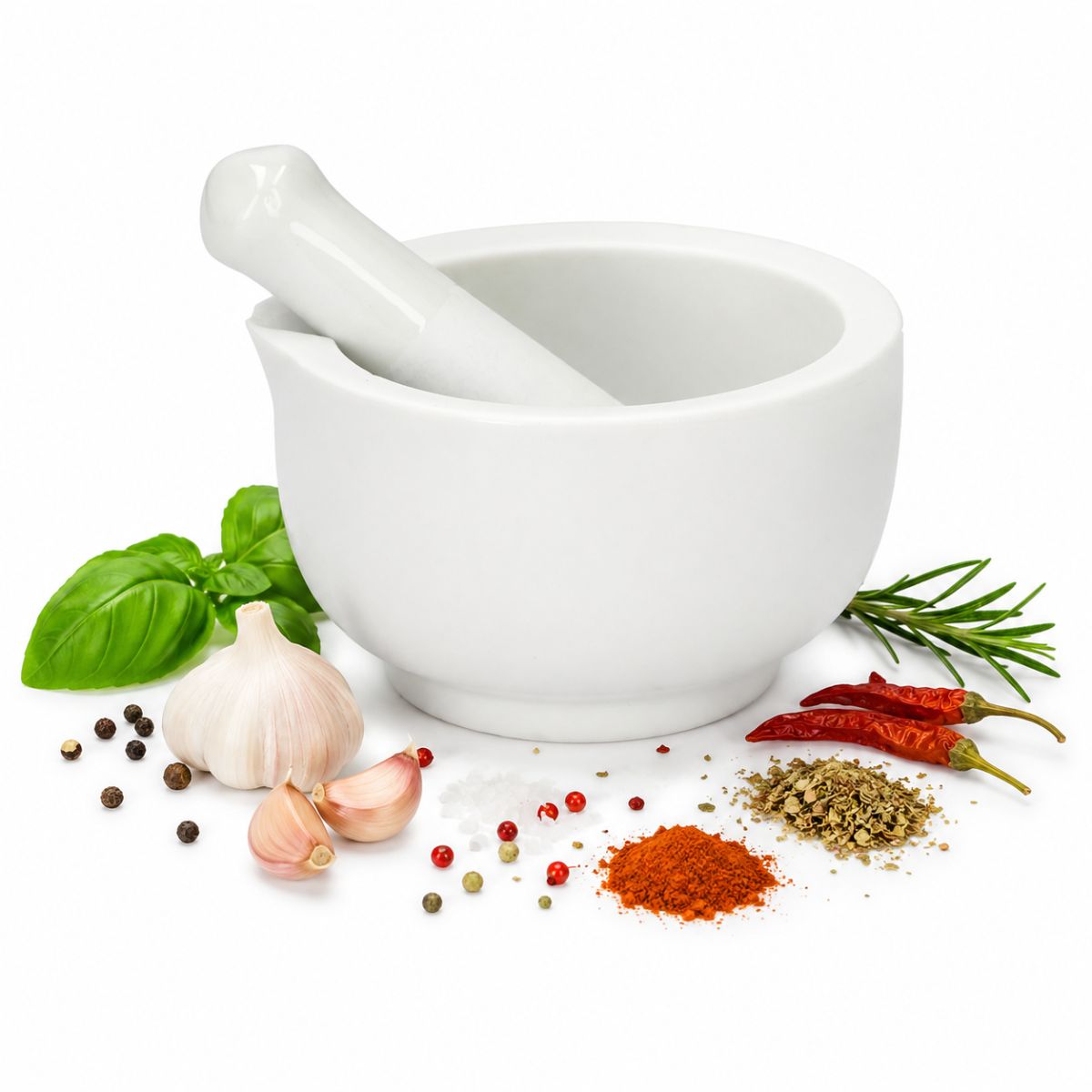 Mortar With Spout And Pestle