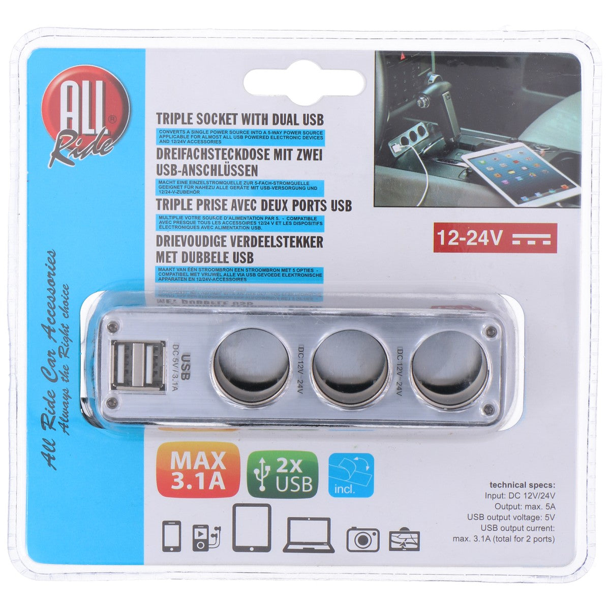 Usb Charger Dual 12/24V 3,1A P