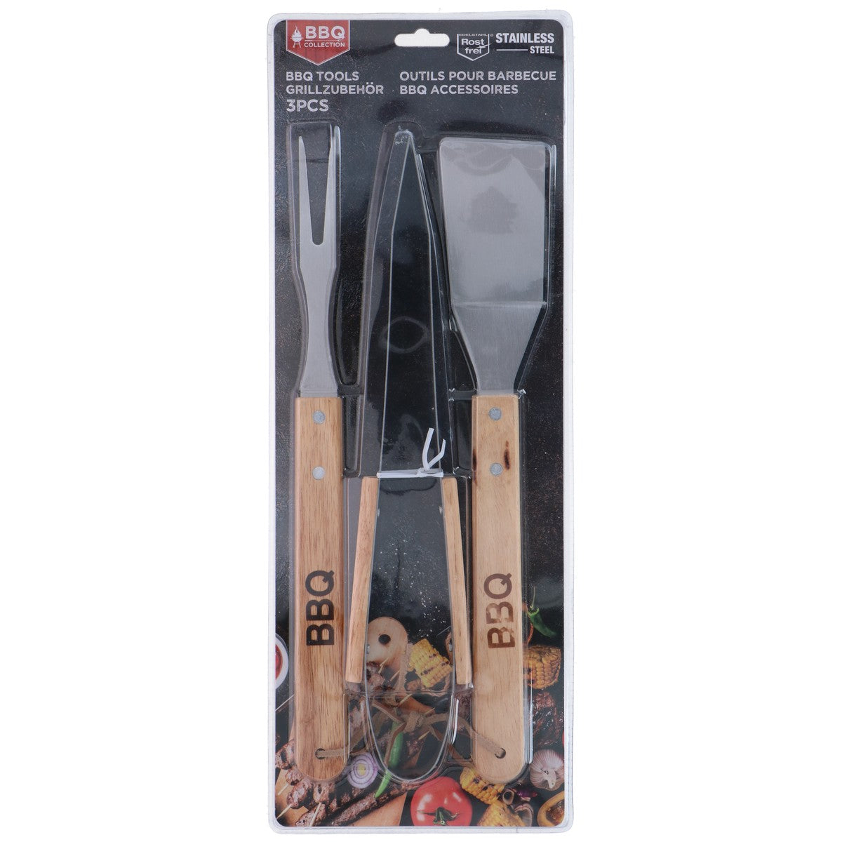 Bbq Tools 3Pcs 5*34Cm Ss/Oak