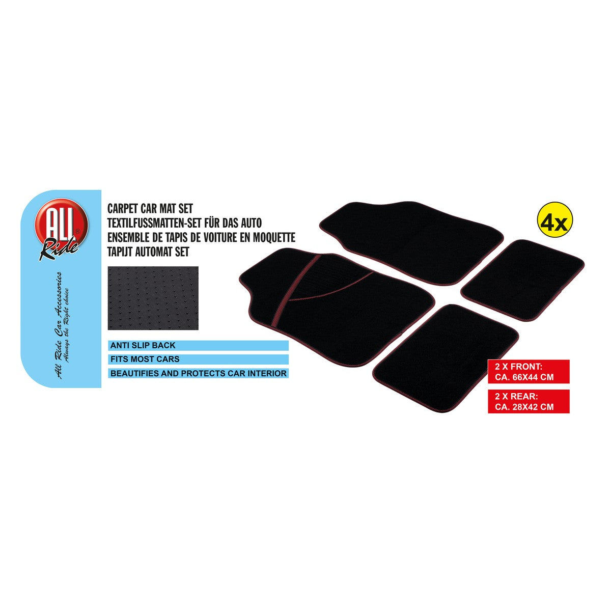 Car Mat Set 4Pcs 66X44Cm Pvc/Pes