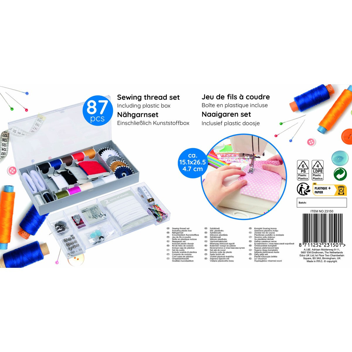 Sewing Thread Set W/ Plastic Box 87Pc
