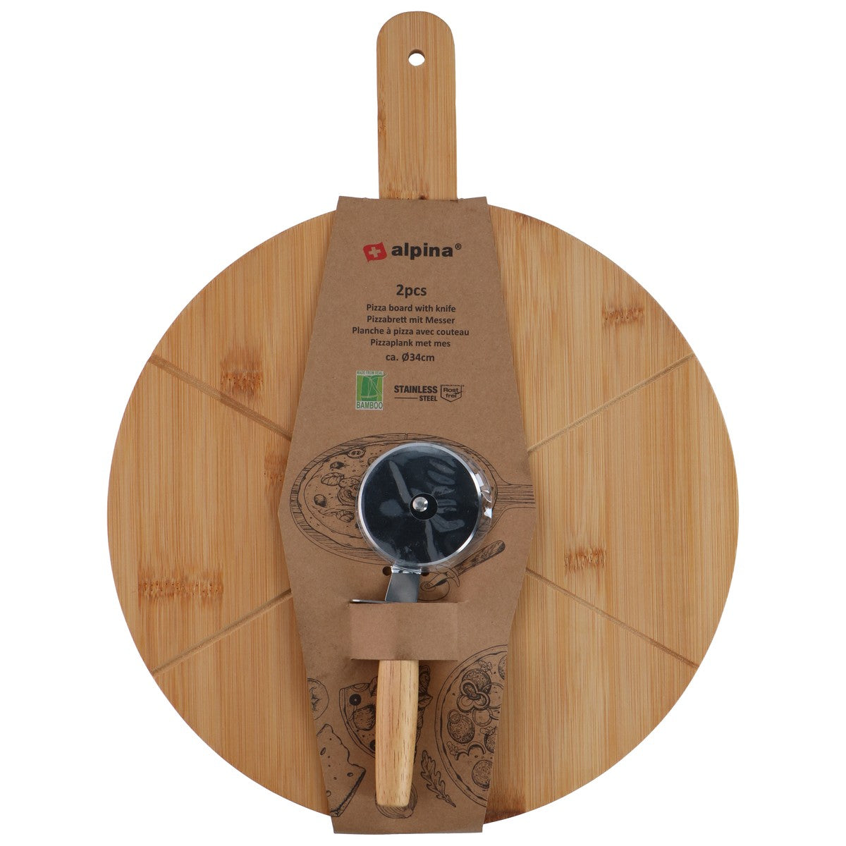 Pizza Board Ø34Cm W/Knife 2Pc