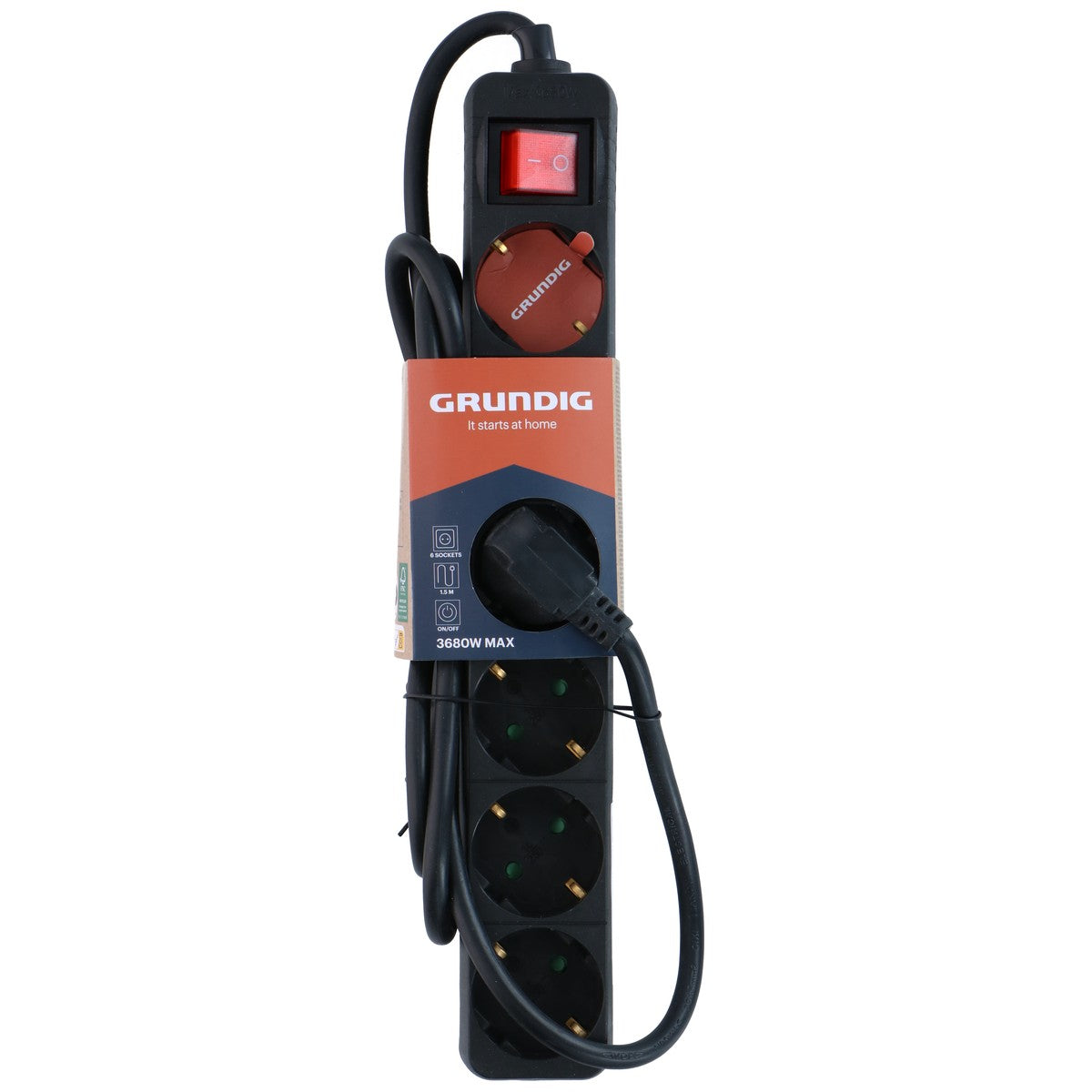 Socket 6 Way With Switch 1.5M Blk