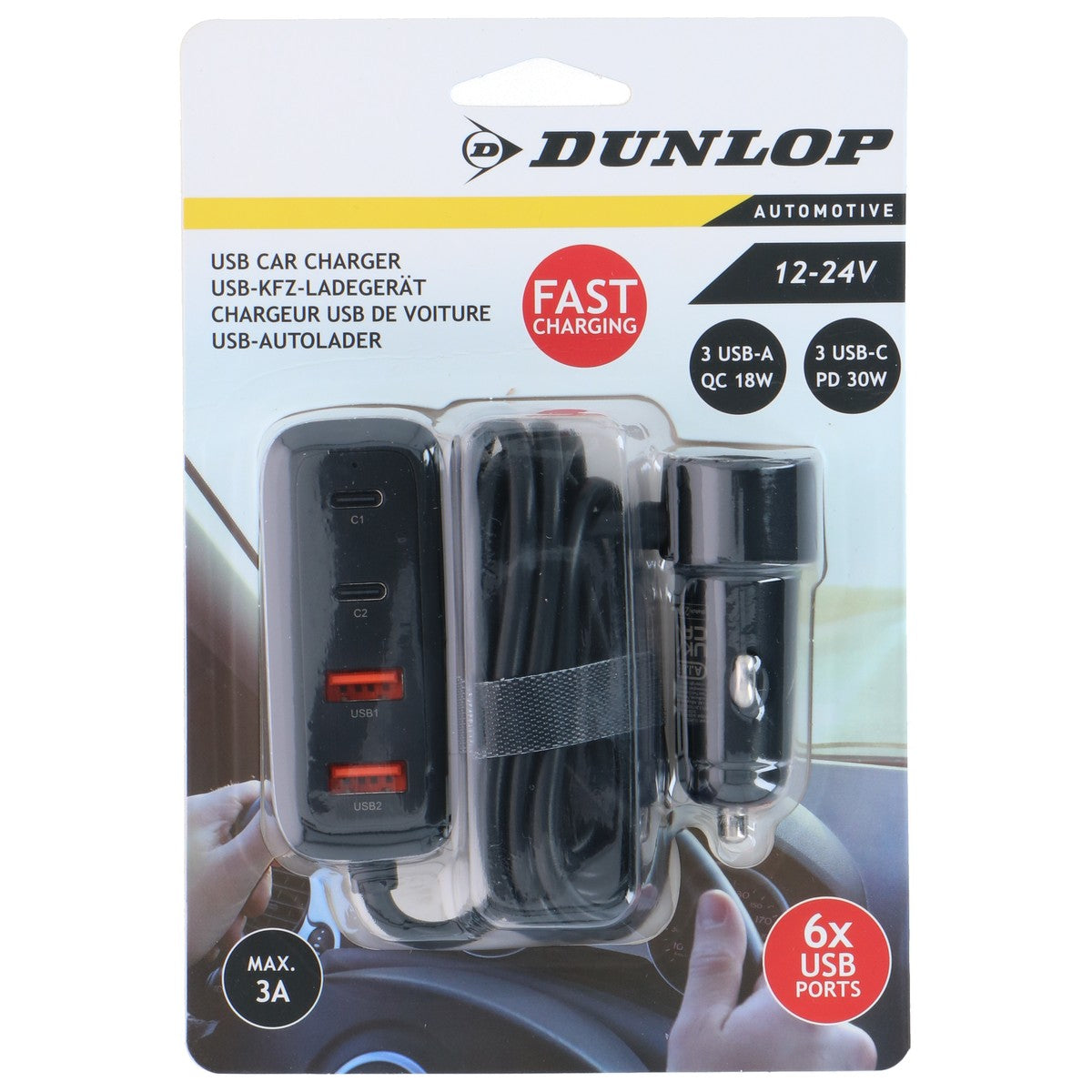 Car Charger 12-24V Usb A+C W/Hub