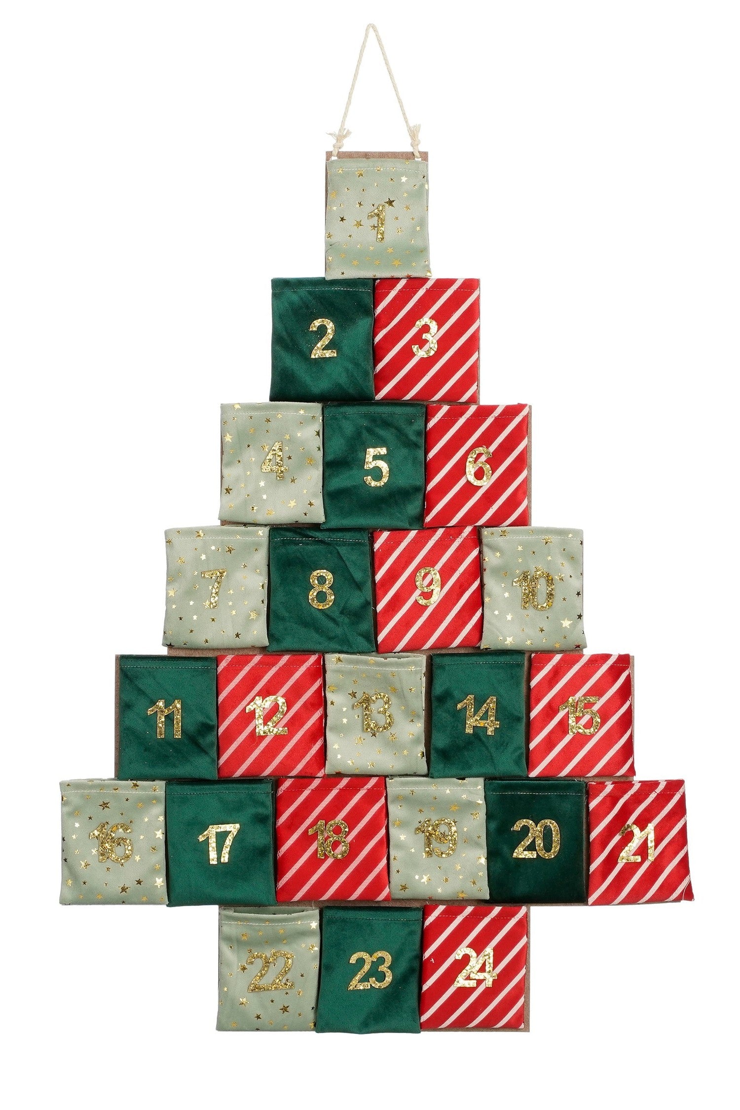 Advent Calendar - L72 X W1 X H51 Cm - Felt - Green, Red
