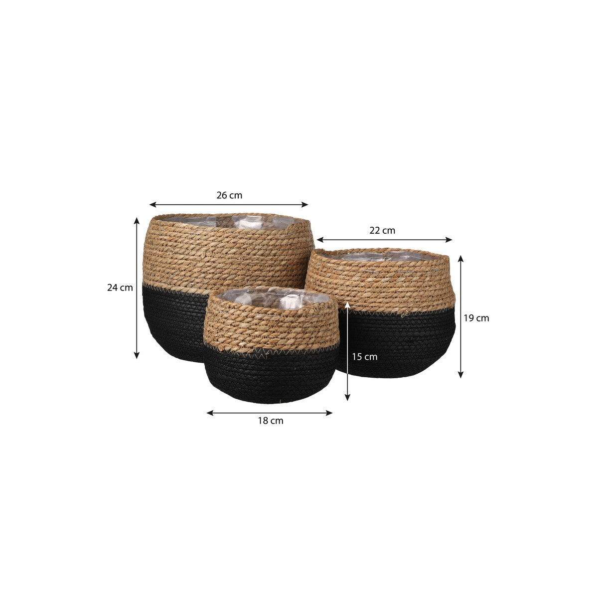 Jorck Basket Round Black Set Of 3 - H24Xd26Cm