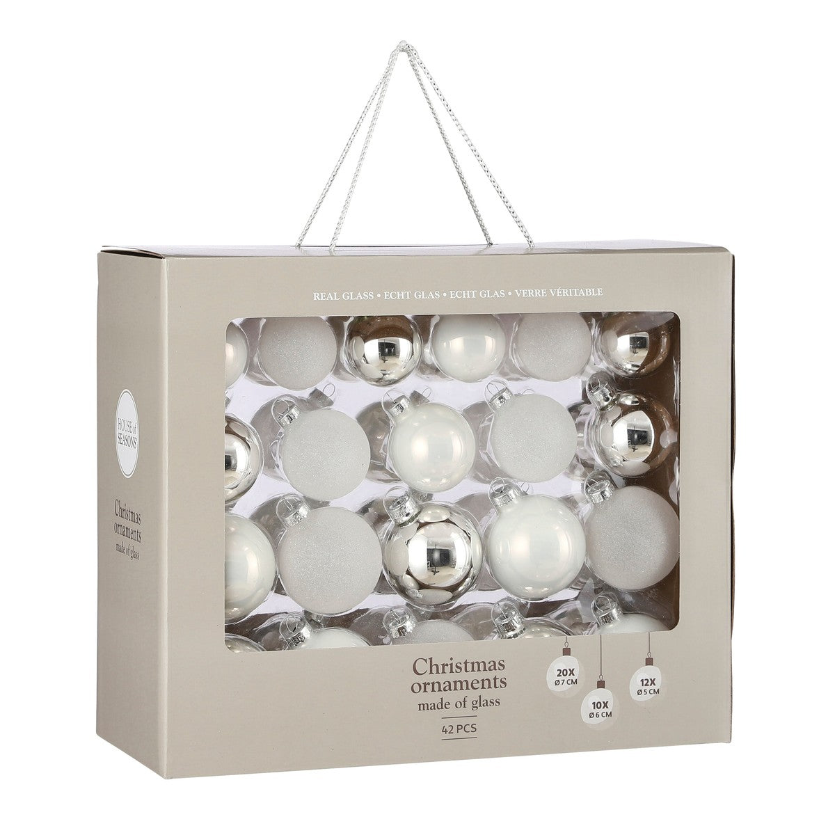 Bauble Glass White 42 Pieces