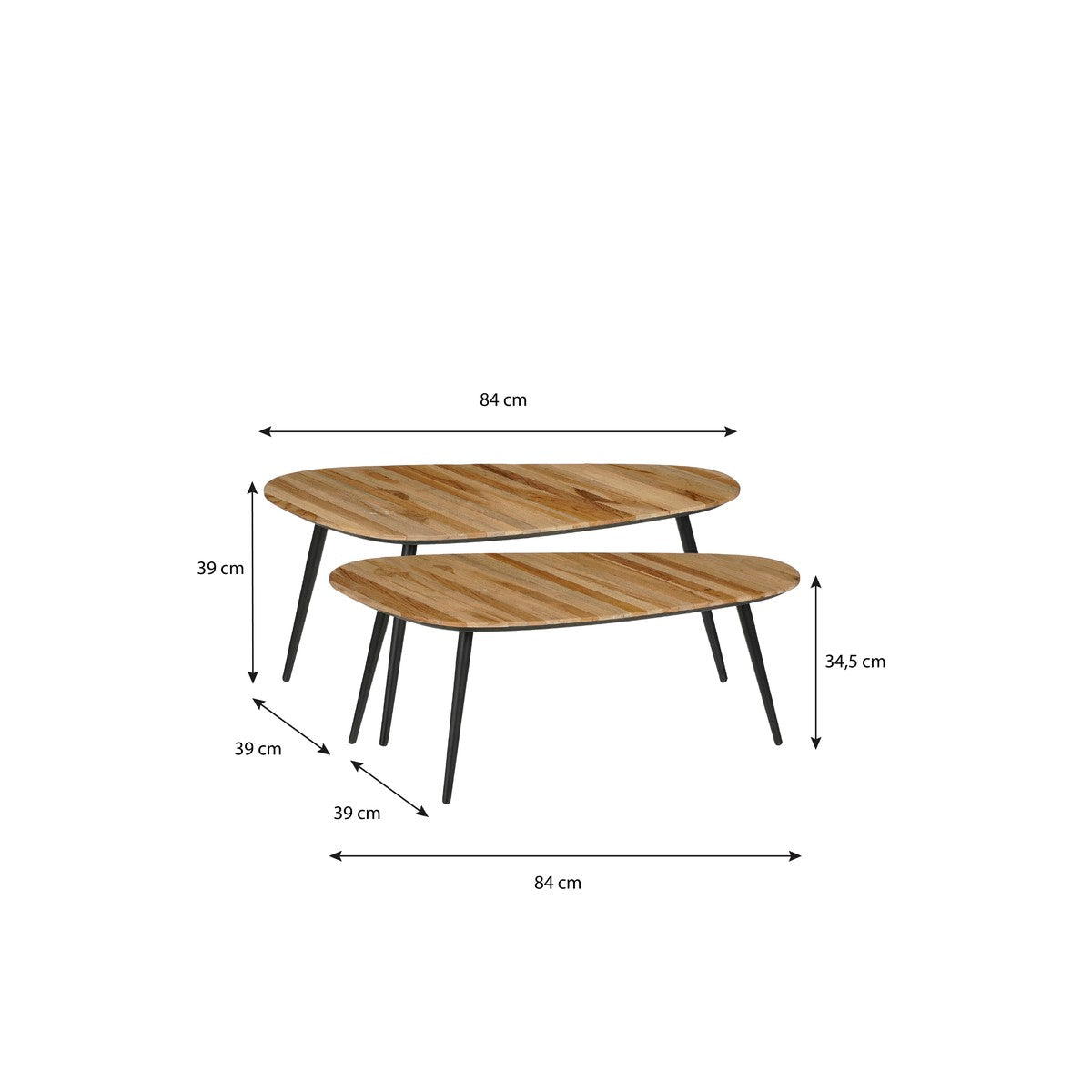 Jailey Side Table Brown Set Of 2 - L84Xw39Xh39Cm