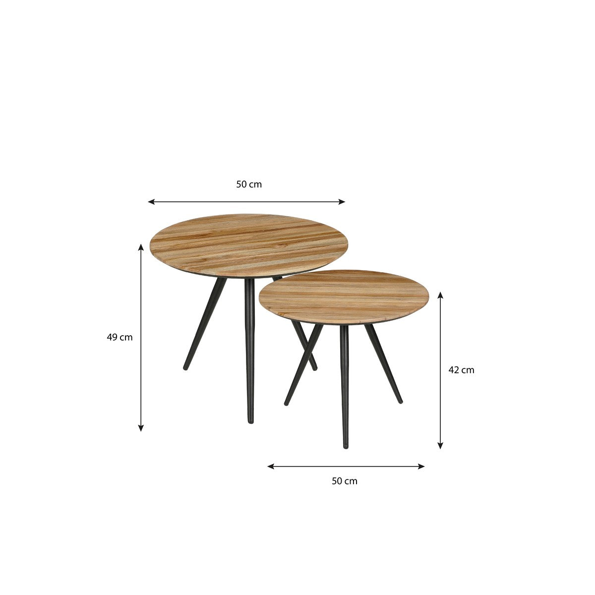 Jailey Side Table Brown Set Of 2 - H49Xd50Cm