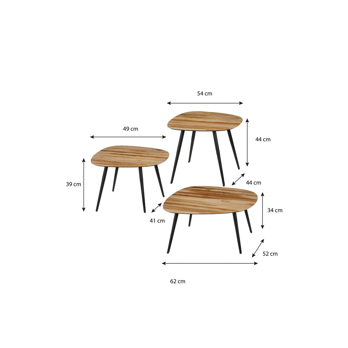 Jailey Side Table Brown Set Of 3 - L62Xw52Xh34Cm