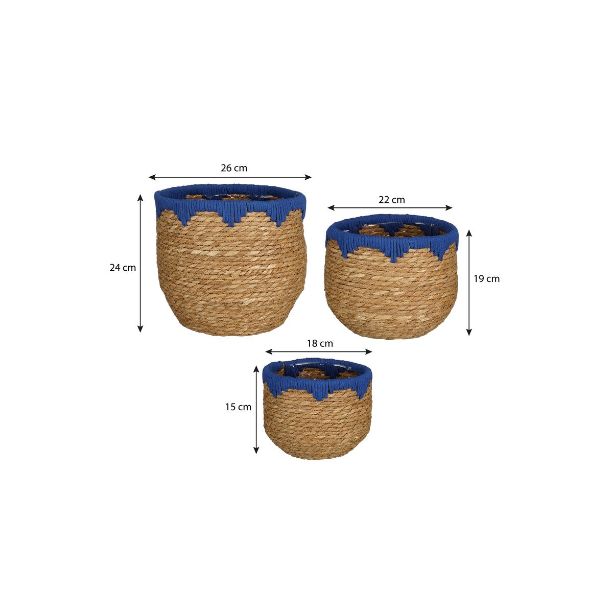 Jorck Basket Round Blue Set Of 3 - H24Xd26Cm