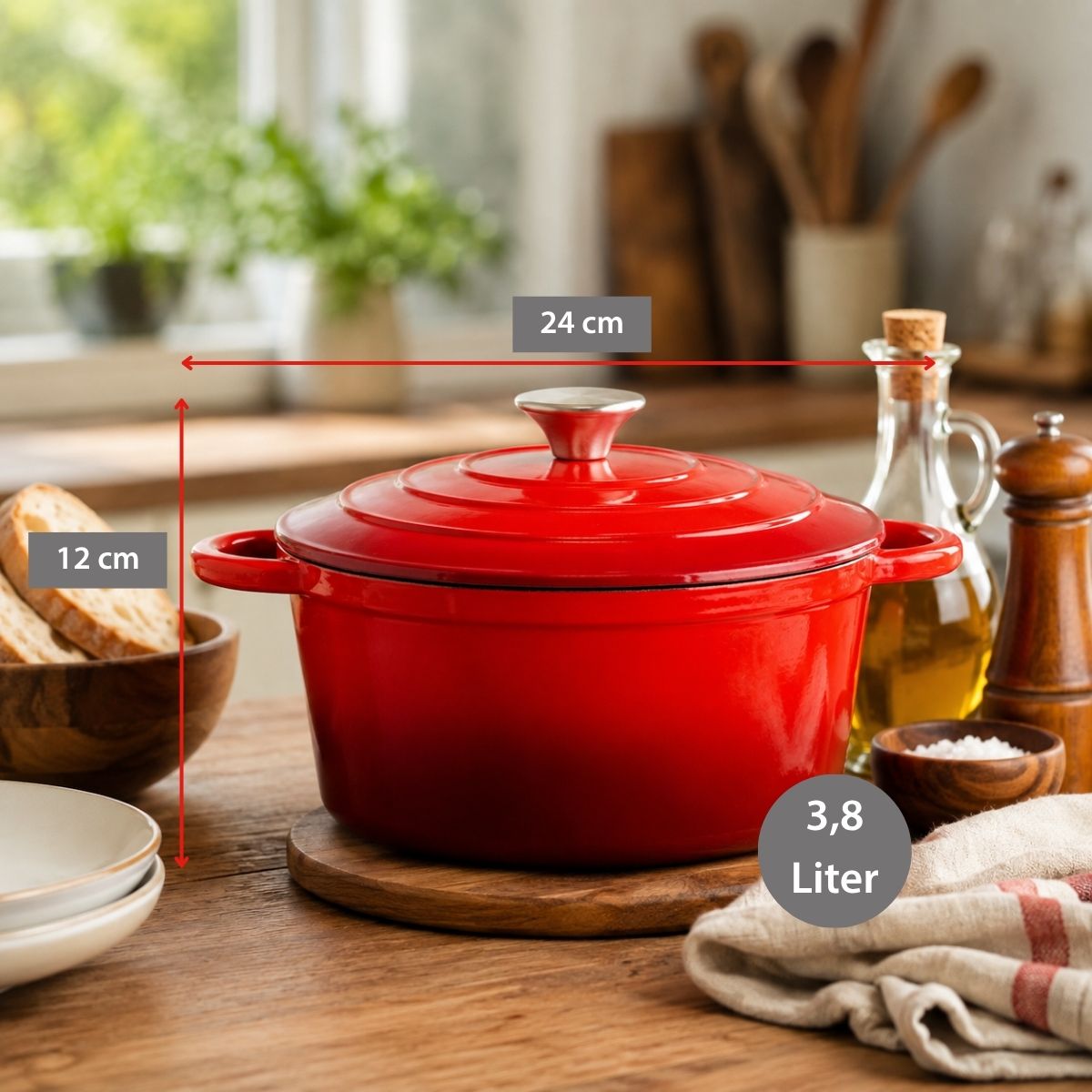 Casserole Enamel Cast Iron Red