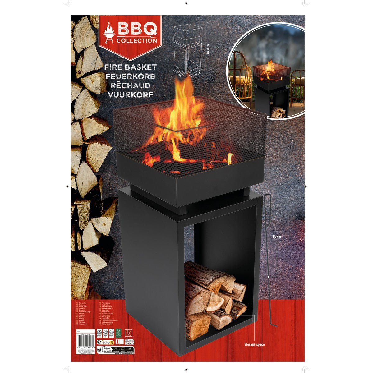 Fire Basket 39X39X85Cm