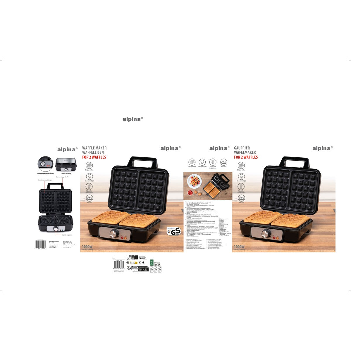Waffle Maker 230V 1000W