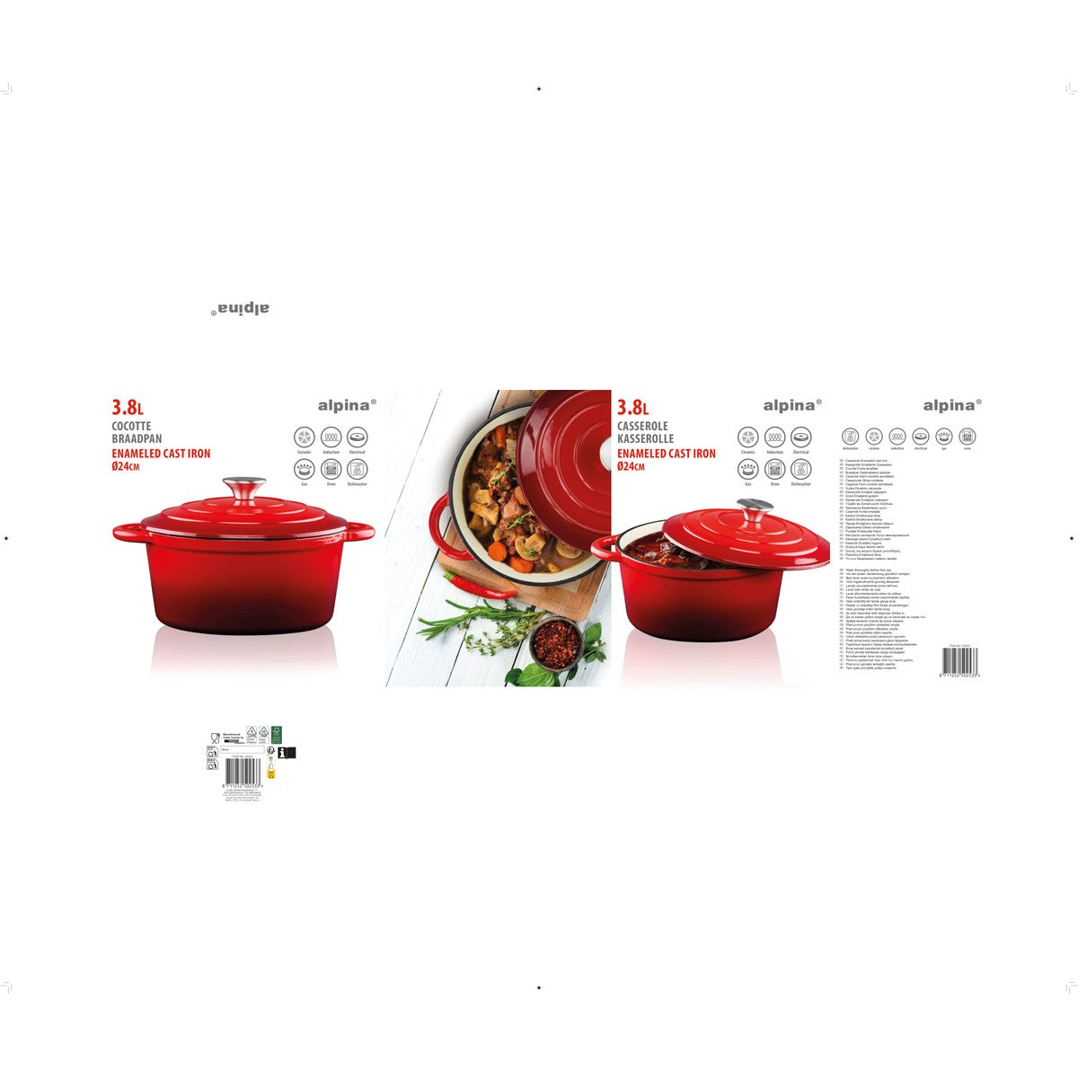 Casserole Enamel Cast Iron Red