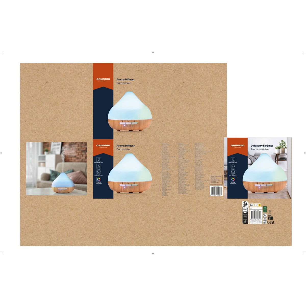 Aroma Diffuser White & Wood With Led Lighting