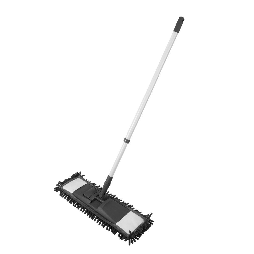 Clean Home Chenille Vloerwisser Met Telescopische Steel Zwart/Wit