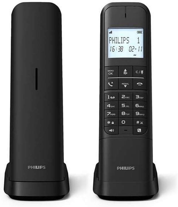 Philips M4702B/12-2 Téléphones Fixes sans Fil DECT, écran 4,6 cm, écran LCD, rétroéclairage, Agenda 50 Chiffres, Mains Libres, Touches programmables, HQ-Sound - Noir (Compatible : ES, par