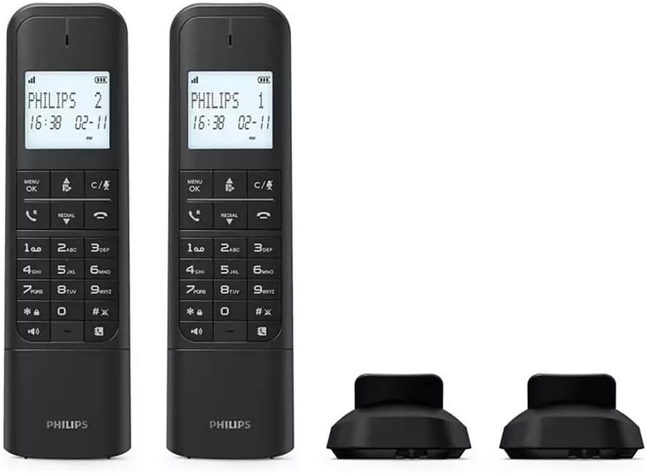 Philips M4702B/12-2 Téléphones Fixes sans Fil DECT, écran 4,6 cm, écran LCD, rétroéclairage, Agenda 50 Chiffres, Mains Libres, Touches programmables, HQ-Sound - Noir (Compatible : ES, par