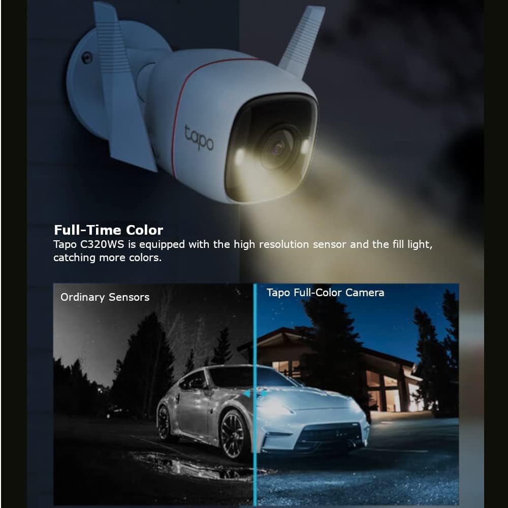 TP-Link Tapo – Caméra de sécurité Wi-Fi extérieure, caméra IP de surveillance, utilisation intérieure et extérieure, sans fil, fixation murale, couleur blanche, forme cylindrique
