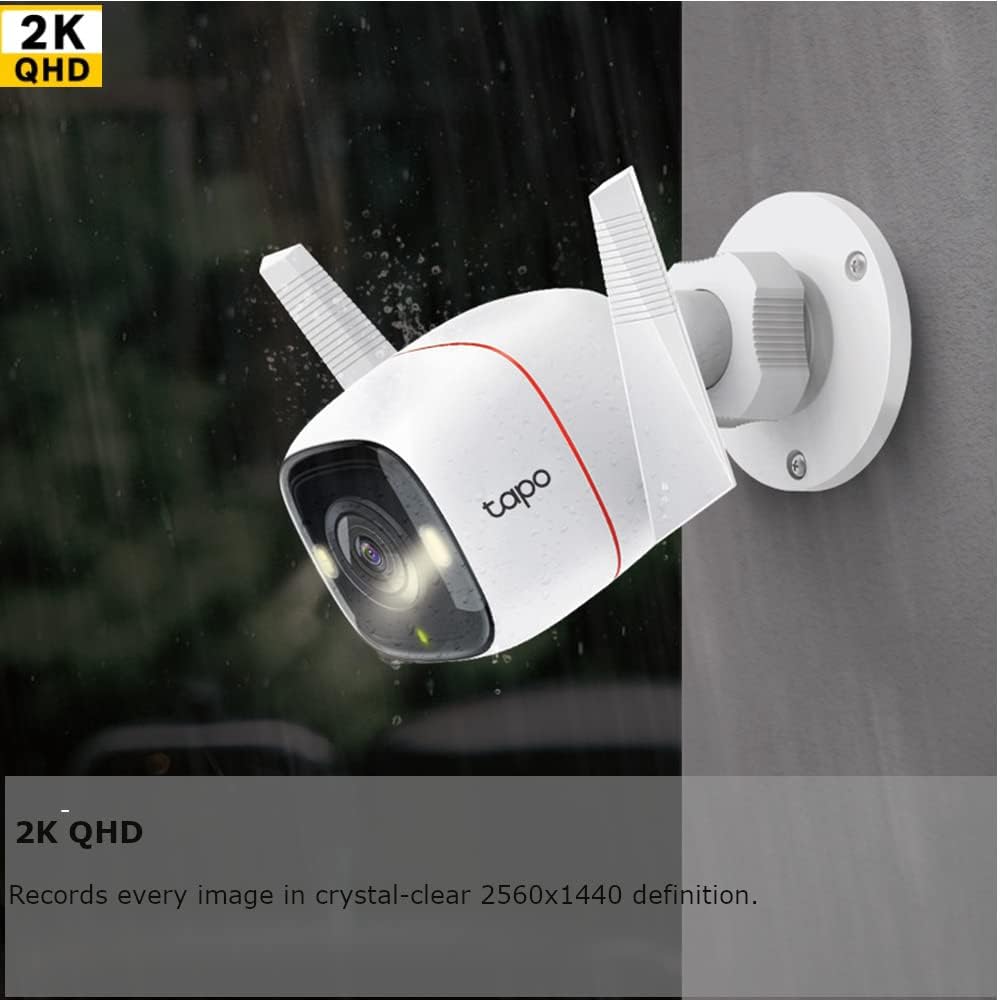 TP-Link Tapo – Caméra de sécurité Wi-Fi extérieure, caméra IP de surveillance, utilisation intérieure et extérieure, sans fil, fixation murale, couleur blanche, forme cylindrique