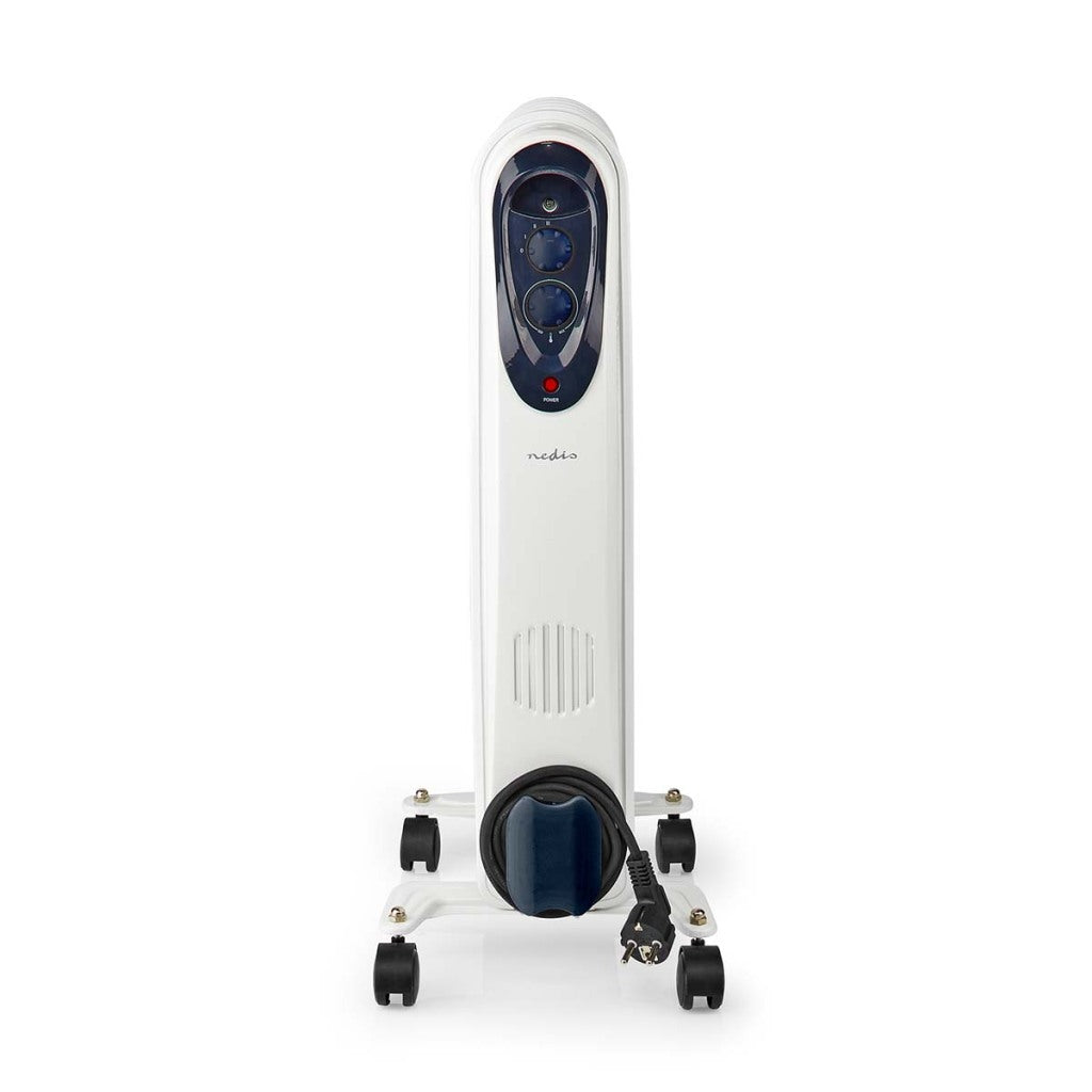 Nedis Htoi30Wt7 Mobiele Olieradiator 600 / 900 / 1500 W 7 Vinnen Instelbare Thermostaat 3 Warmte Standen Omvalpreventie Wit
