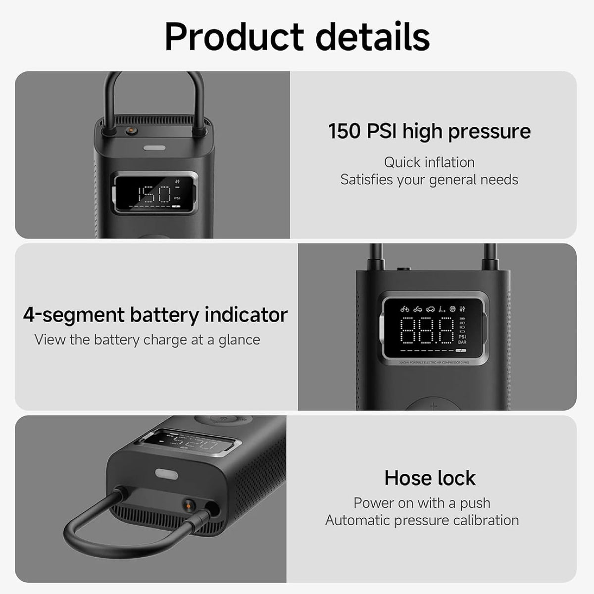 Xiaomi 2 – Compresseur d’air électrique portable sans fil 150 PSI