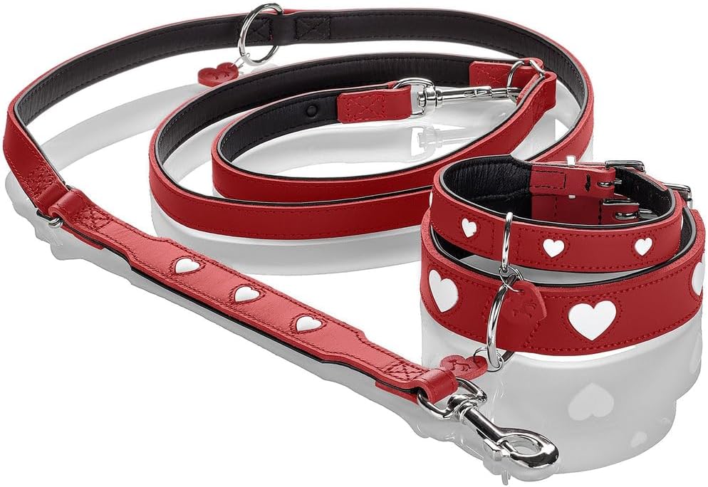 Hunter Laisse réglable pour Chien Love, Couleur : Rouge/Noir, Cuir Nappa Souple, réglable sur 3 Positions, cœurs Cousus, Finition de qualité supérieure, fabriquée en Allemagne, Taille 13/200