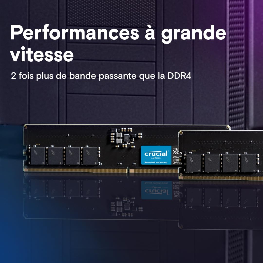 Crucial RAM DDR5 32Go Kit (2x16Go) 5600MHz, PC Mémoire (ou 5200MHz / 4800MHz) CL46 - CT2K16G56C46U5
