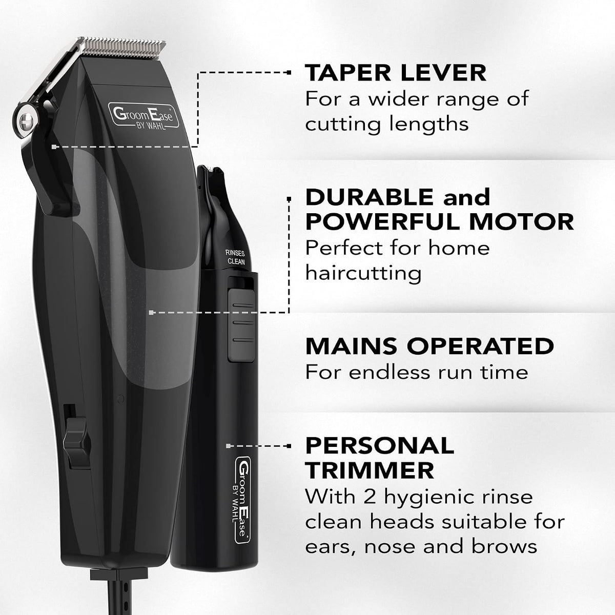 Wahl GroomEase Kit de Tondeuse Homme Cheveux, Nez et Oreilles