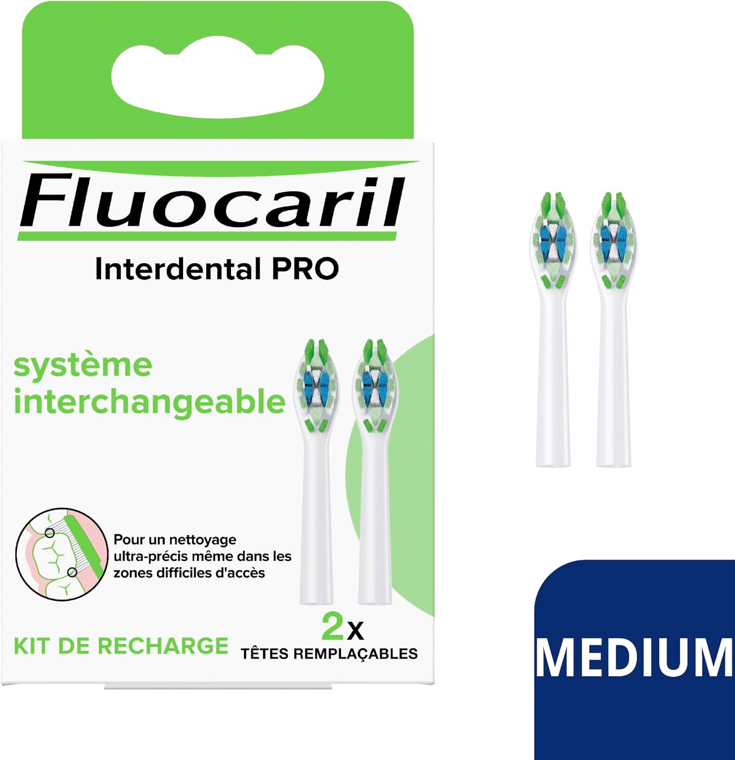 Fluocaril Interdental Pro Système Interchangeable Medium 2 Têtes Remplaçables