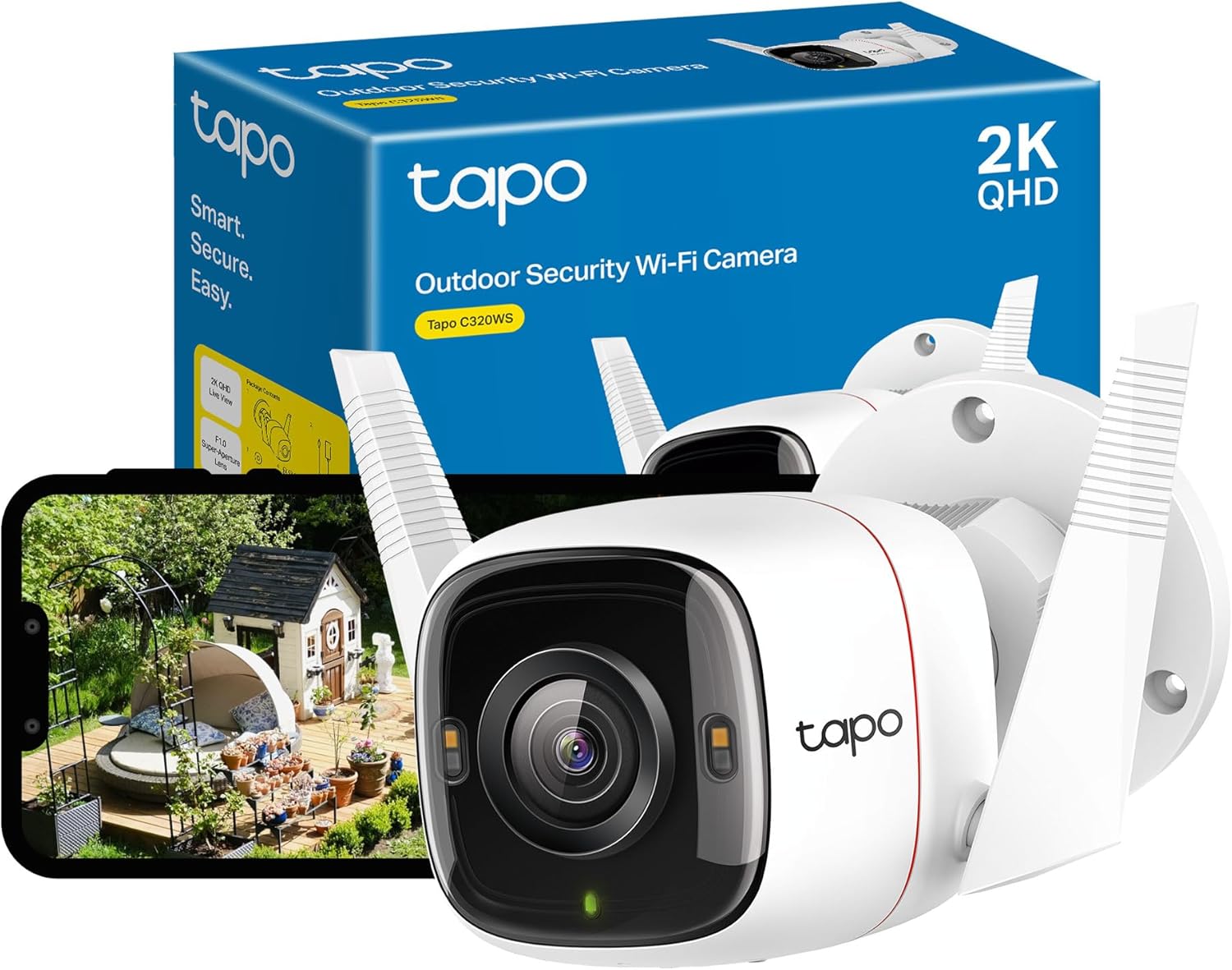 TP-Link Tapo – Caméra de sécurité Wi-Fi extérieure, caméra IP de surveillance, utilisation intérieure et extérieure, sans fil, fixation murale, couleur blanche, forme cylindrique