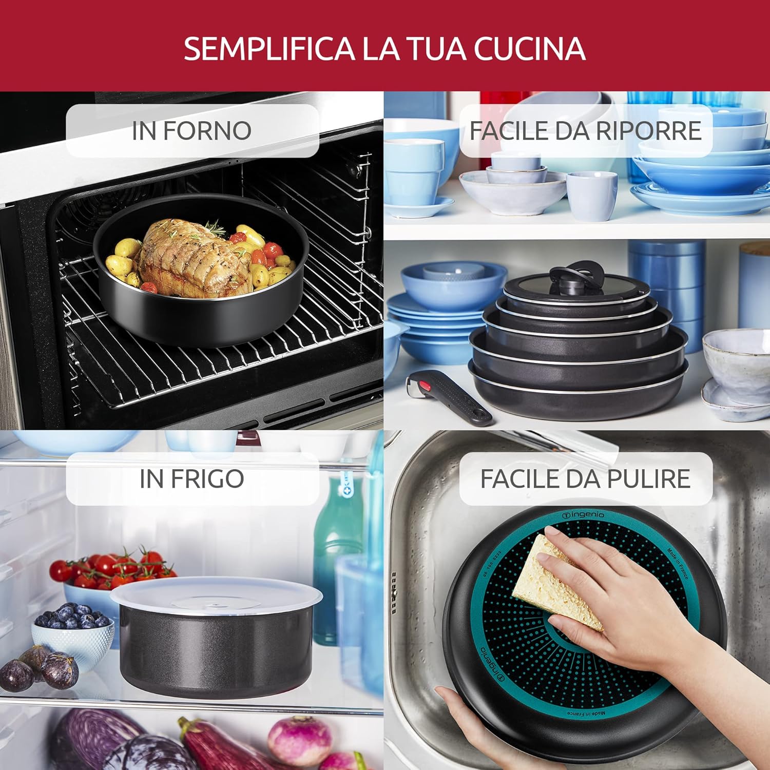 Lagostina Ingenio Essential Plus Poêle Ø 26 cm, Poêle antiadhésive en Aluminium pour gaz et Four, avec indicateur de Cuisson thermosignal, utilisable avec poignée Amovible (Non Inclus)
