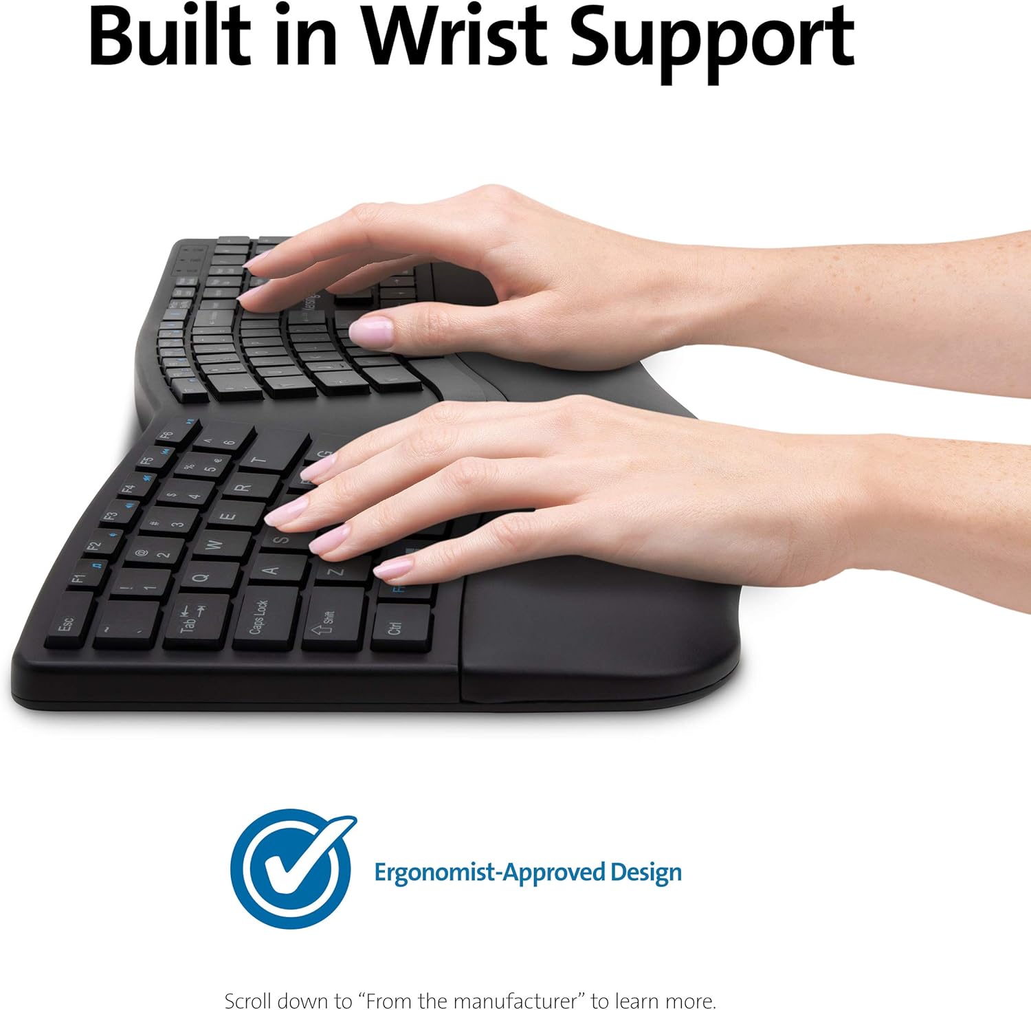 KENSINGTON Ergonomic Wireless Keyboard – Pro Fit Ergonomic with Spanish Key Layout, Dual Mode 2.4 GHz and Bluetooth – Compatible with Chrome, MacOS, Windows (K75401ES)