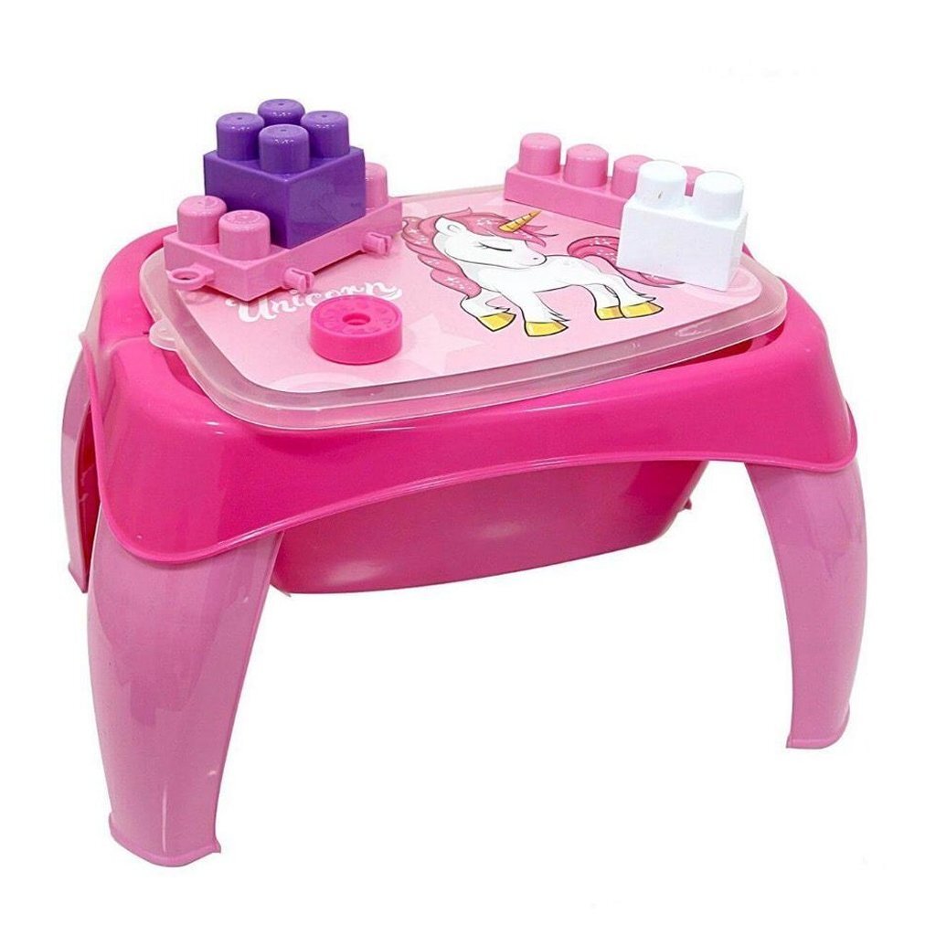 Dolu Eenhoorn Activiteitentafel + 30 Blokken Roze