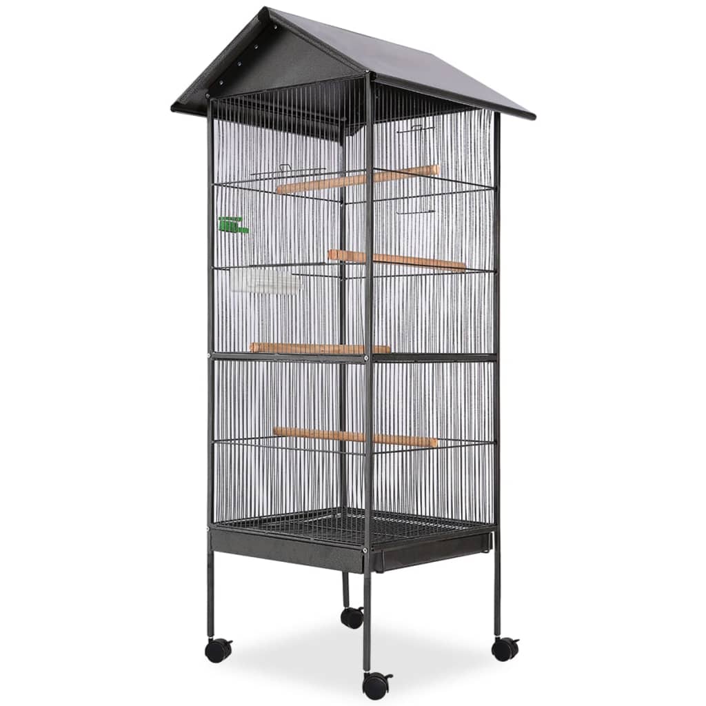 Cage À Oiseaux Avec Toit Acier 66 X 66 X 155 Cm