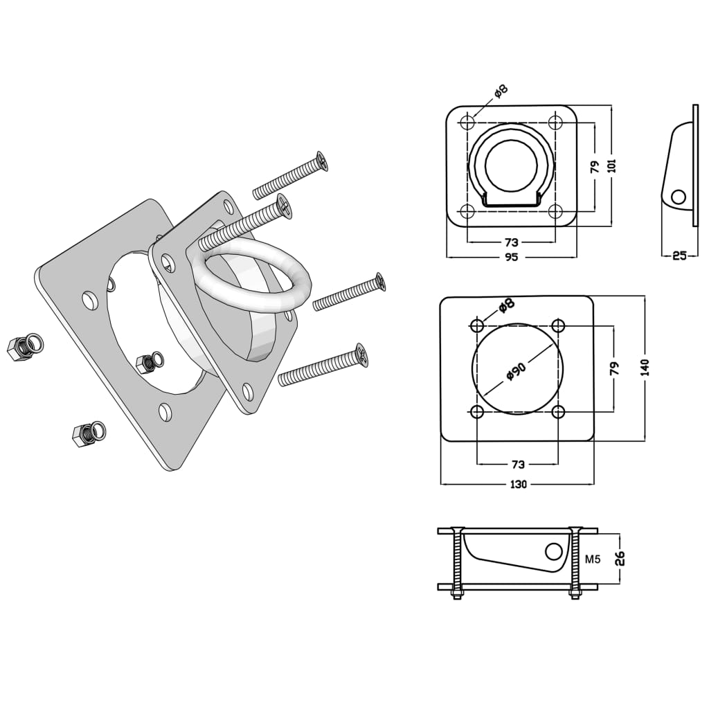 Anneau D'arrimage Pour Remorque 6 Pcs Acier Galvanisé 2000 Kg