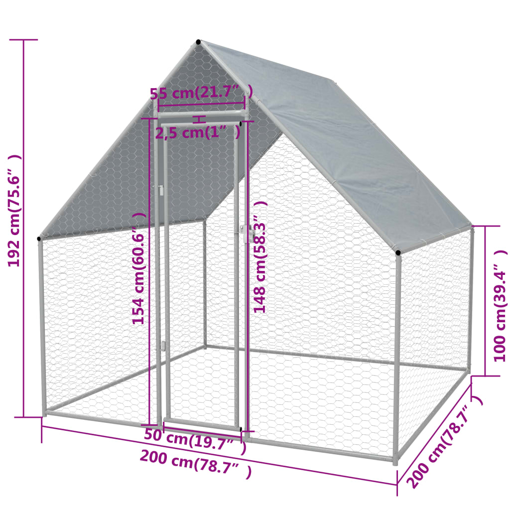 Cage Extérieure Pour Poulets Acier Galvanisé 2 X 2 X 1,92 M