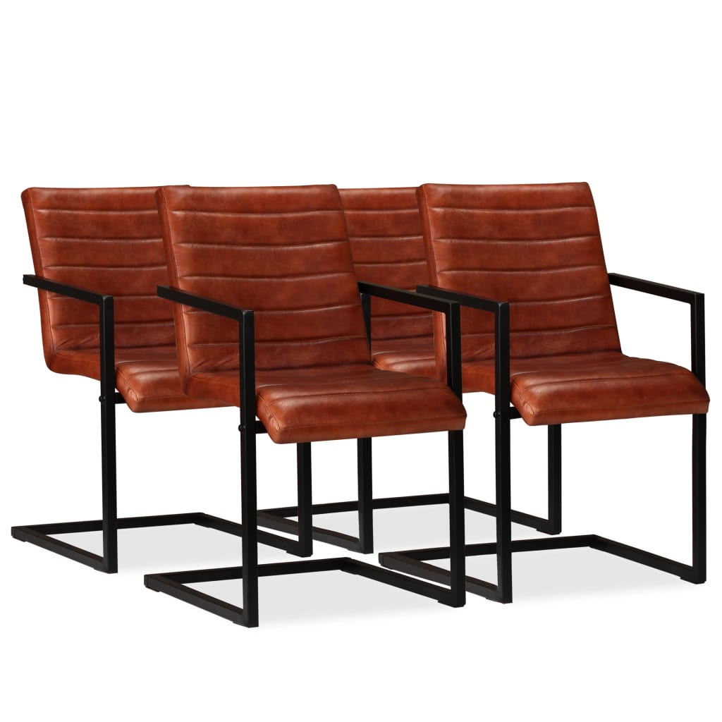 Chaises À Manger Cantilever Lot De 6 Marron Cuir Véritable