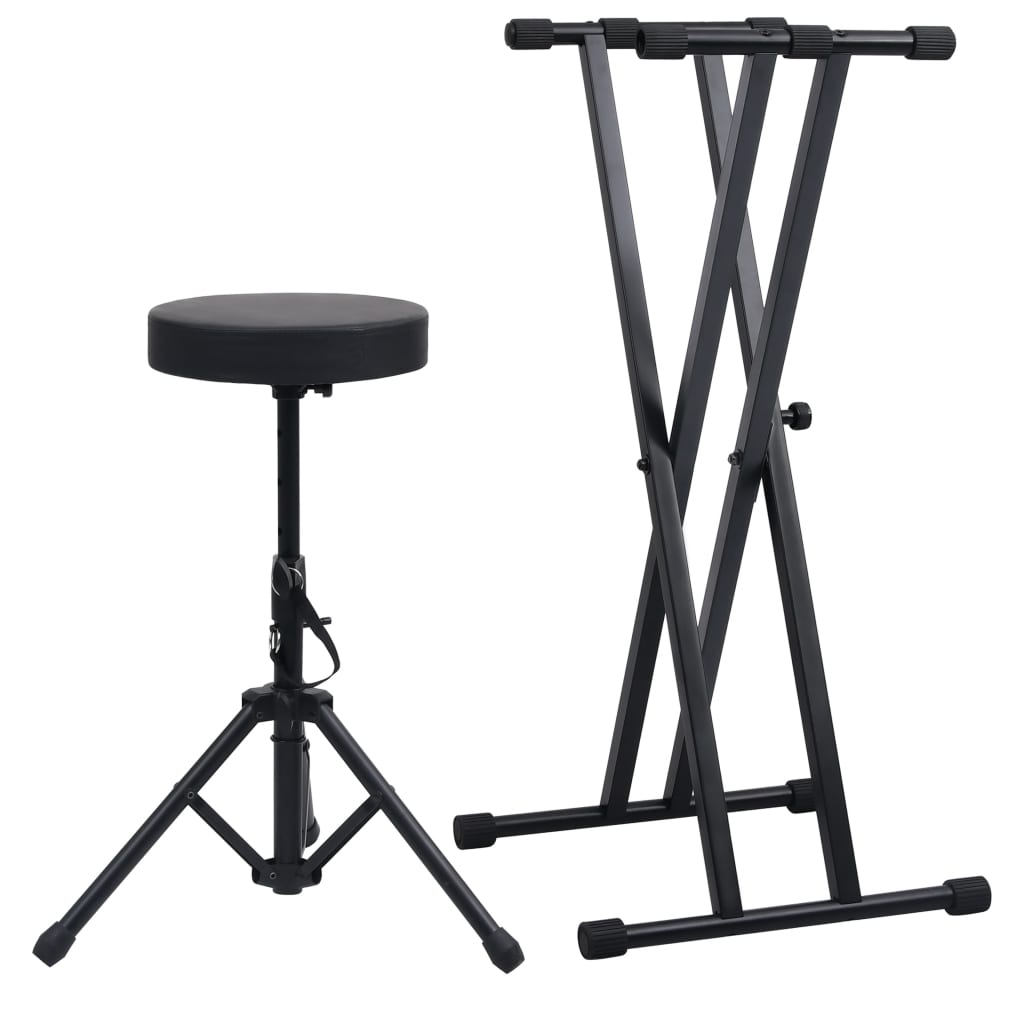 Kit De Support De Clavier À Empattement Double Et Tabouret Noir